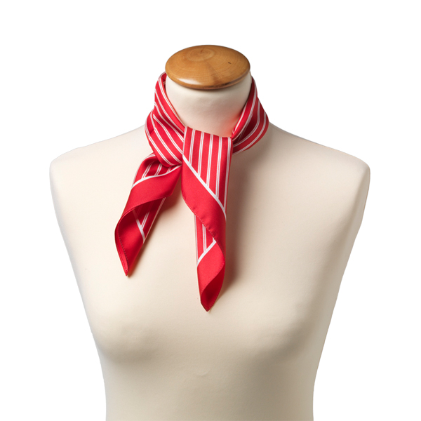 Foulard en soie rouge/ blanc rayé (2)