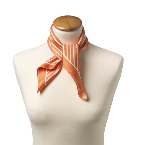 Foulard en soie orange/ blanc rayé (2)