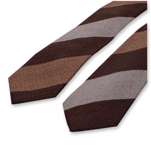 Cravate Block Stripe Marron Foncé - Beige - Gris (2)