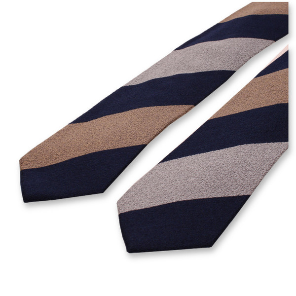 Cravate Block Stripe Bleu Foncé - Beige - Gris (2)