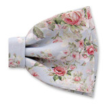 Noeud Papillon Rose Clair Motif Rose - Thumbnail 2